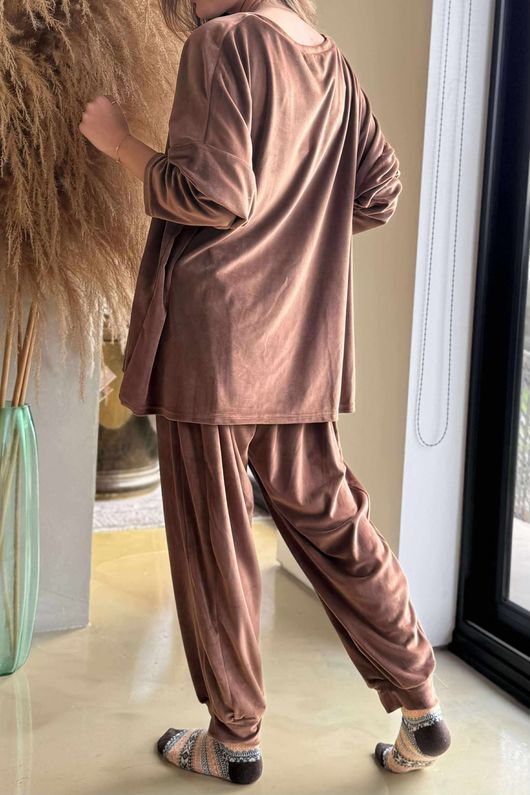 Binky Bow Soft Stretch Velour Lounge Suit Copper /50=